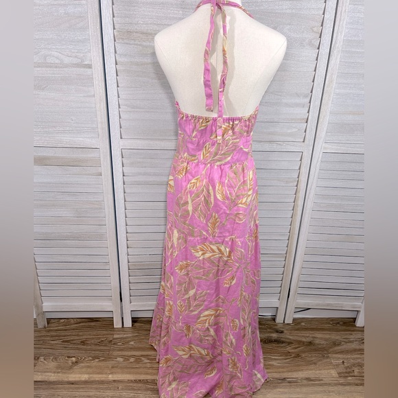 GARNET HILL Halter Maxi Dress 100% Linen Pink Tropical Print-6 - Picture 4 of 4
